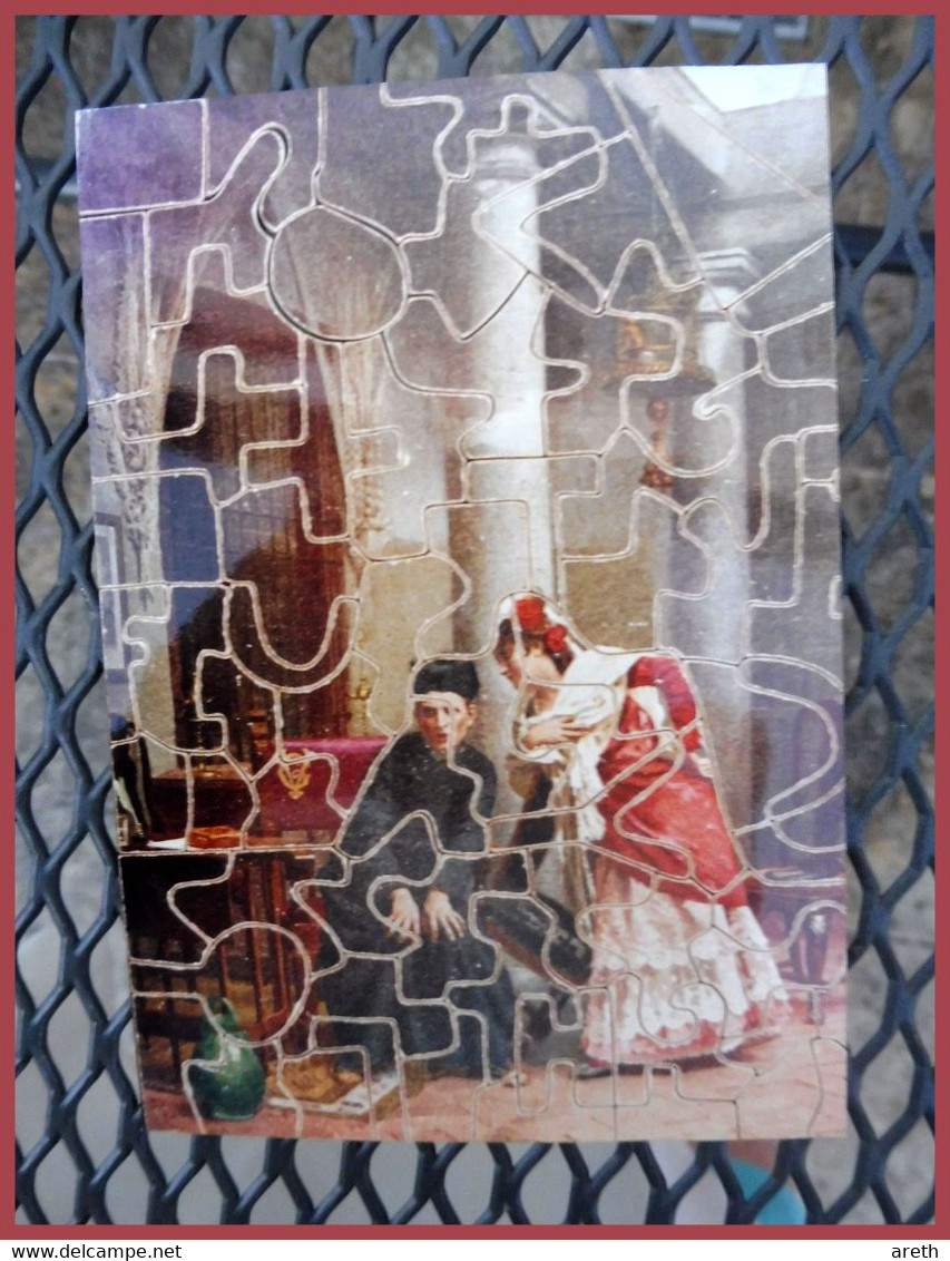 Ancien  Puzzle En Bois : " Le Confesseur Embarrassé " - 73 Pièces - Puzzles