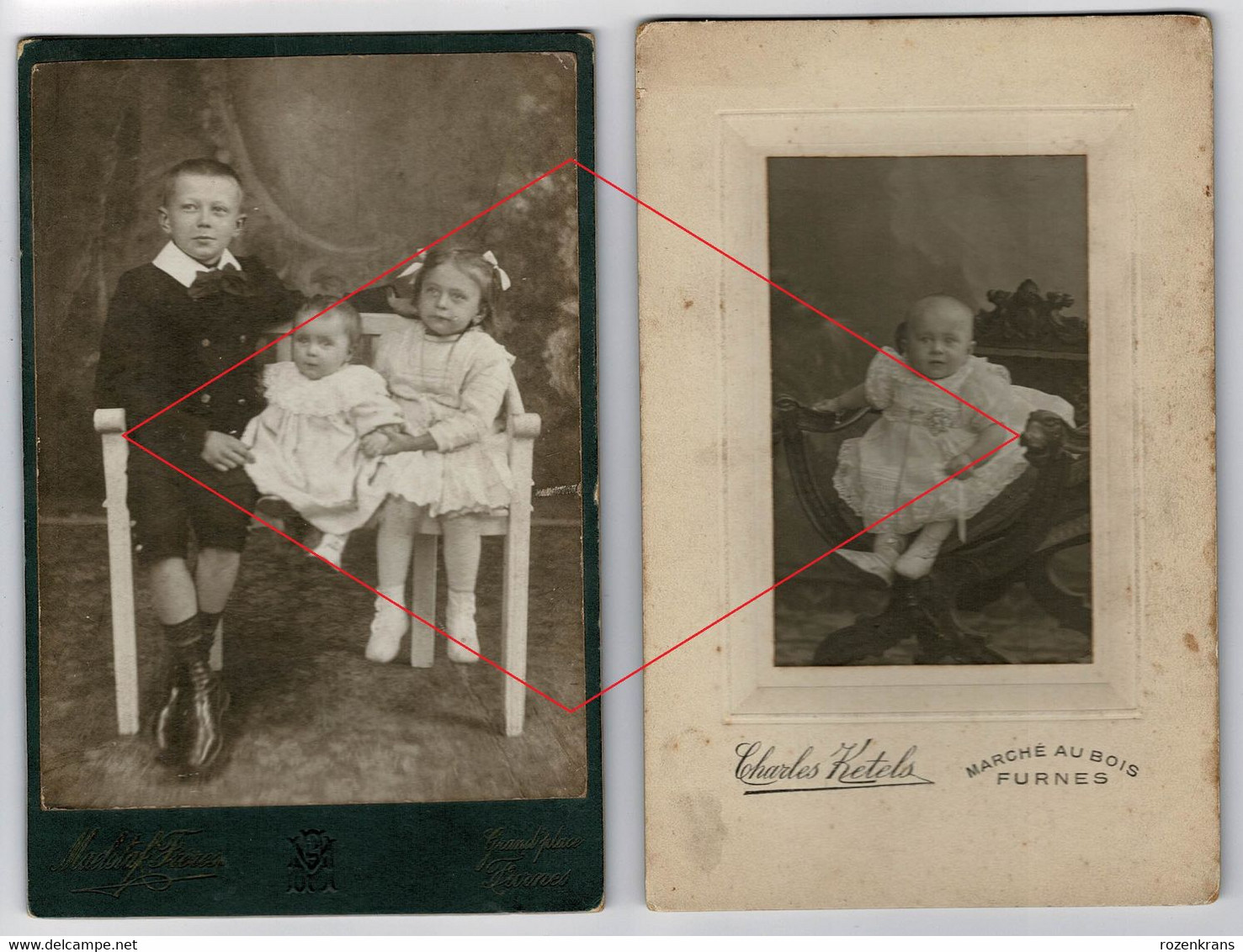 2 X Oude Foto Old Photo Ancienne Veurne Furnes Charles Ketels Maelstaf Freres Cabinet Studio Famille Enfants Baby Bebe - Personas Anónimos