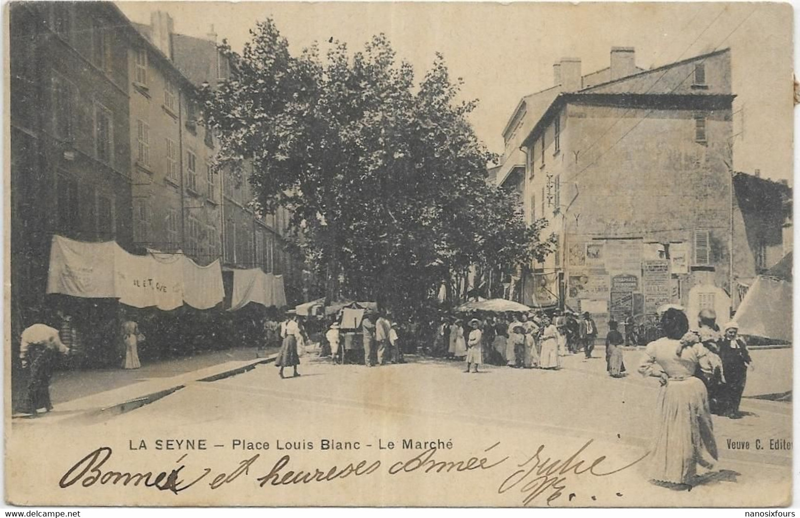 D 83. LA SEYNE SUR MER. .. PLACE LOUIS BLANC.  LE MARCHE  CARTE ECRITE AN 1905 - La Seyne-sur-Mer