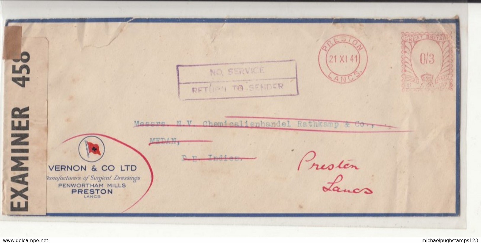 G.B. / Dutch East Indies / Suspended Service / Censorship - Unclassified