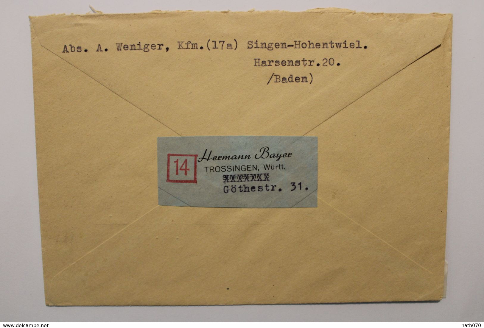 1944 Singen Hohentwiel Trossingen Cover Dt Reich Wk2 - Lettres & Documents