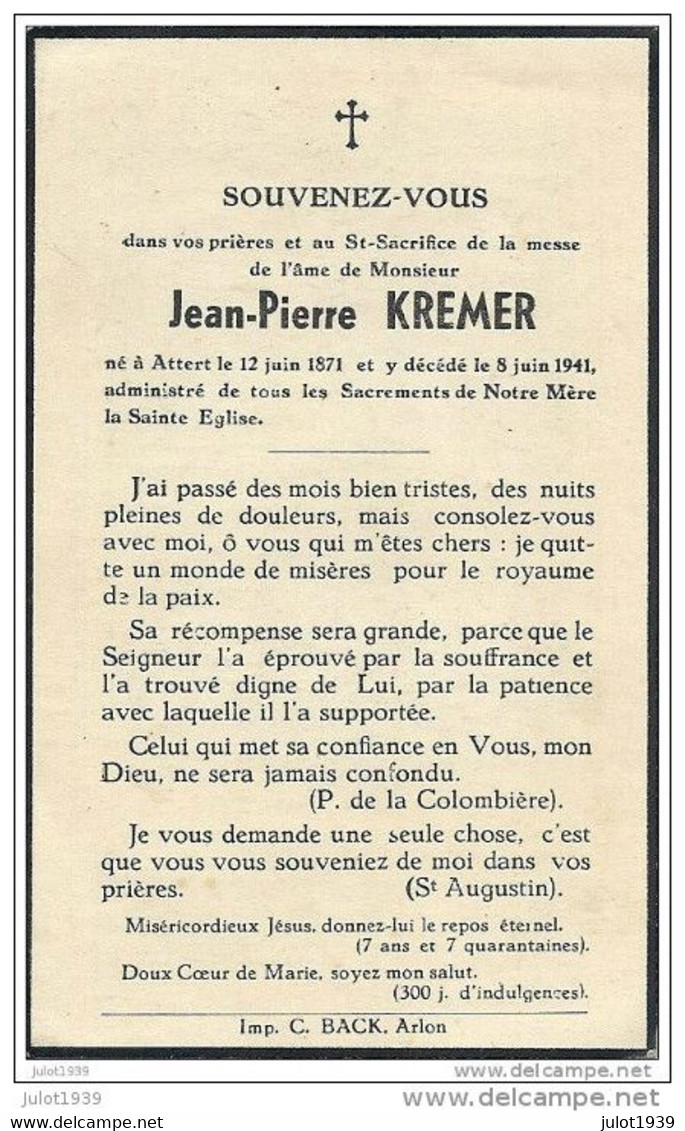 ATTERT ..-- Mr Jean - Pierre KREMER , Né En 1871 , Décédé En 1941 . - Attert