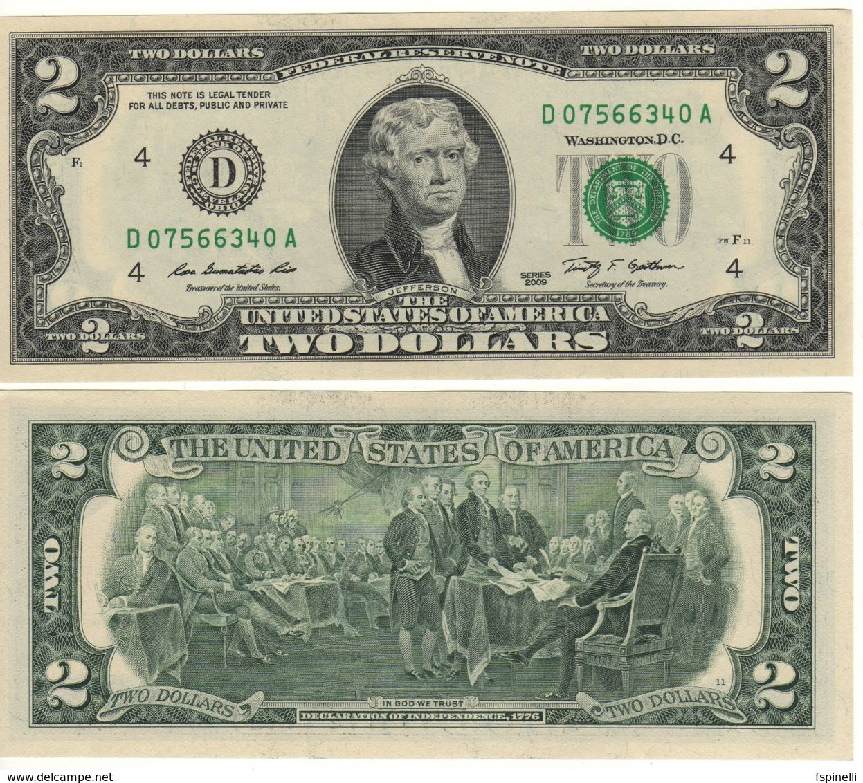 USA   $2 Bill  (dated 2009) , P530A  Letter  D UNC - Biljetten Van De  Federal Reserve (1928-...)