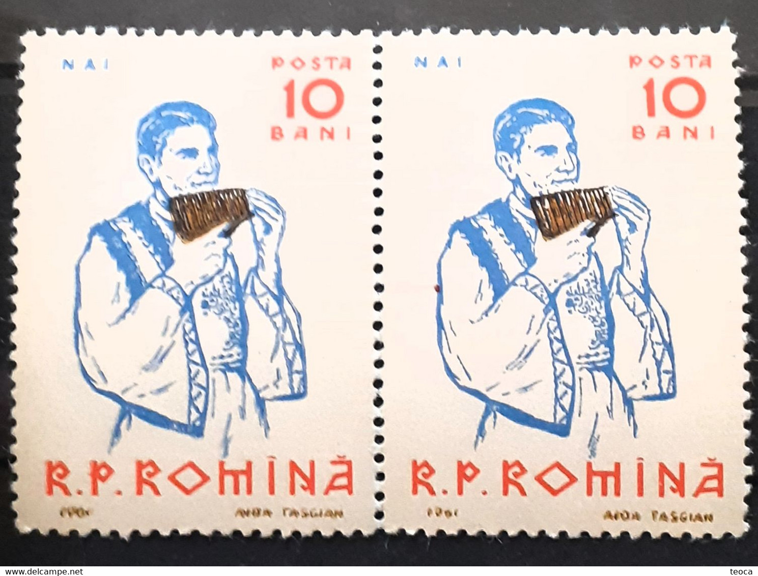 Stamps Errors Romania 1961 # M I 1997 Printed With Multiple Errors Musical Instruments, Nai, Pair X2 Unused - Variétés Et Curiosités