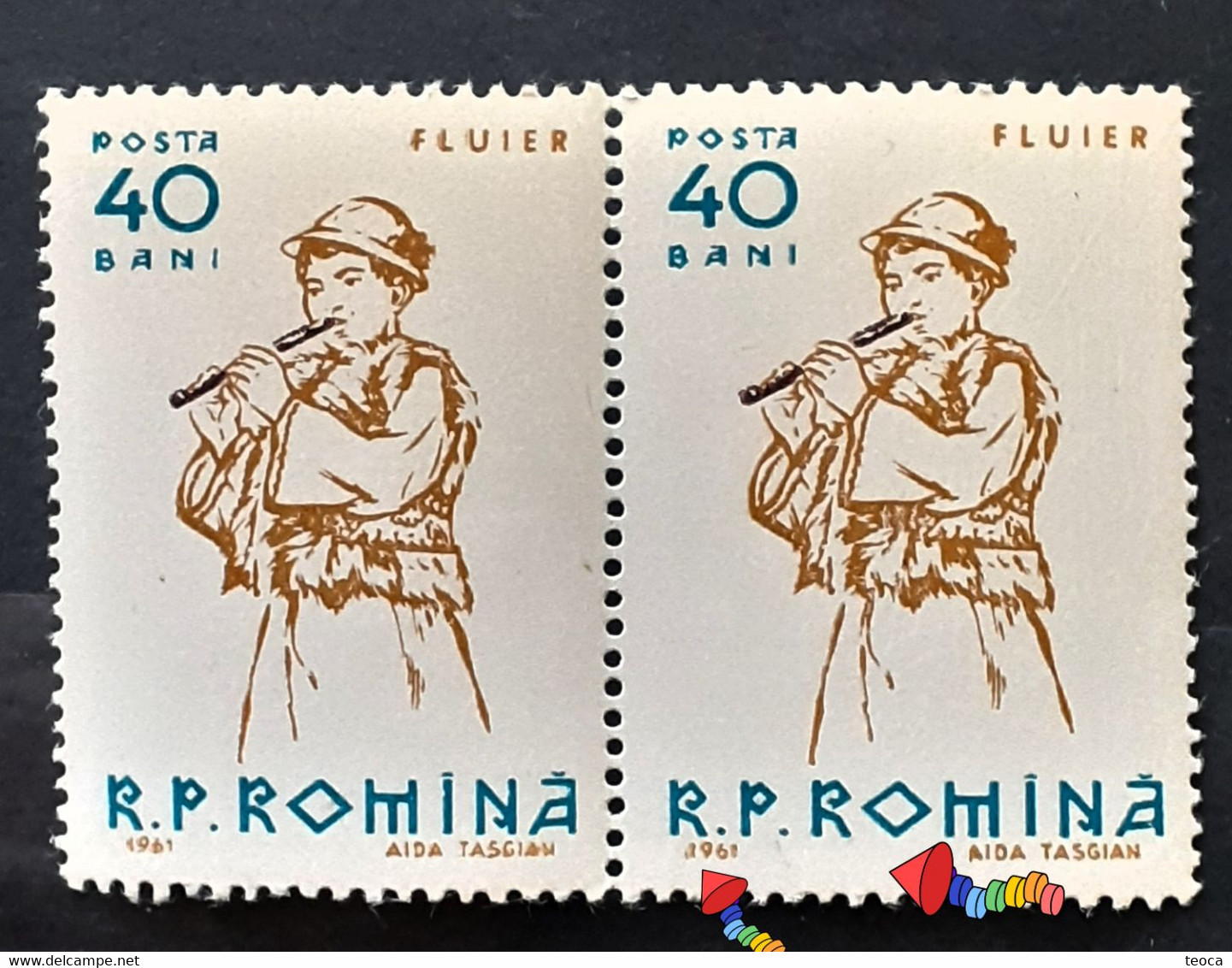 Stamps Errors Romania 1961 # M I 1999 Printed With Multiple Errors Musical Instruments, Whistle Pair X2 Unused - Variétés Et Curiosités