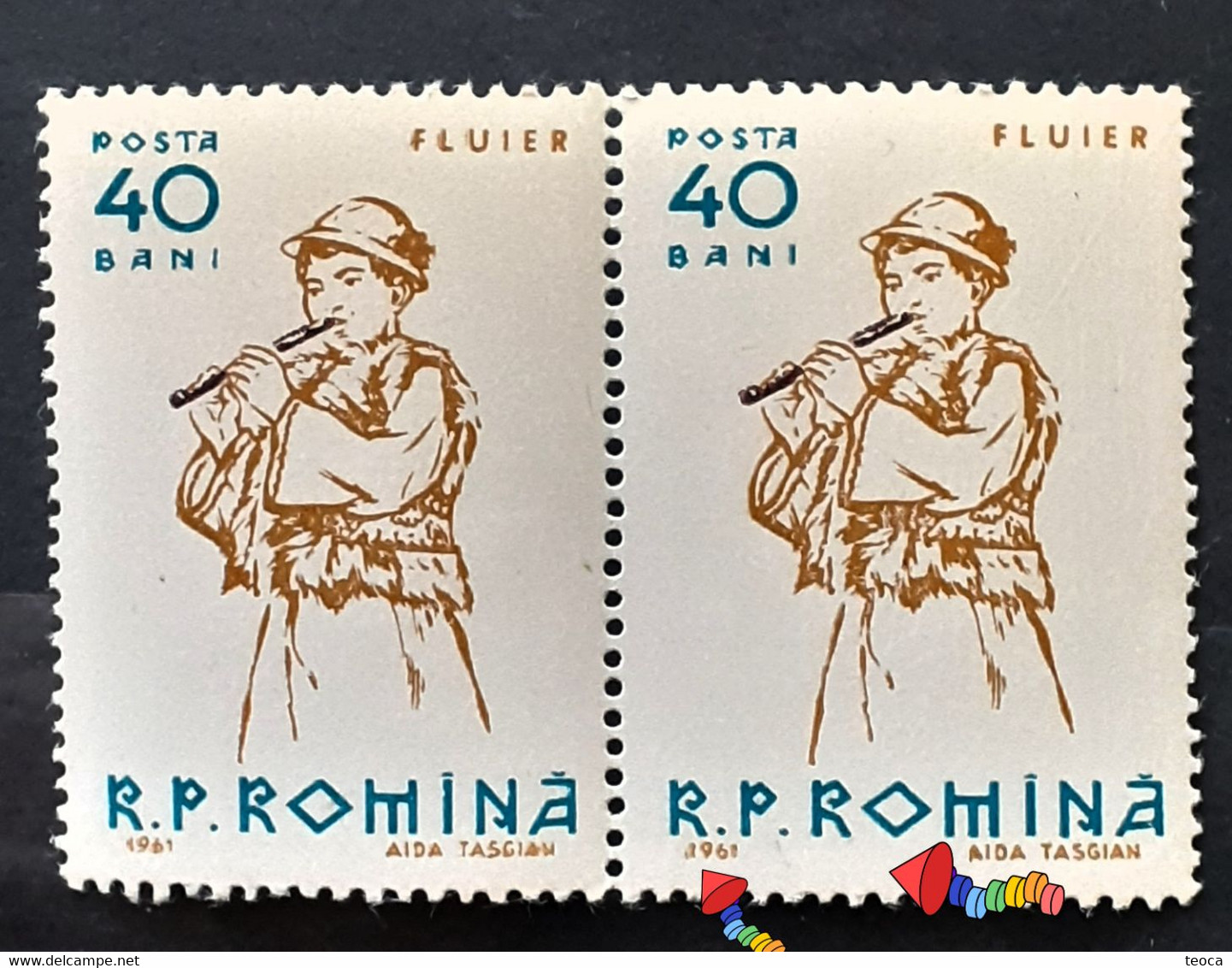 Stamps Errors Romania 1961 # M I 1999 Printed With Multiple Errors Musical Instruments, Whistle Pair X2 Unused - Errors, Freaks & Oddities (EFO)
