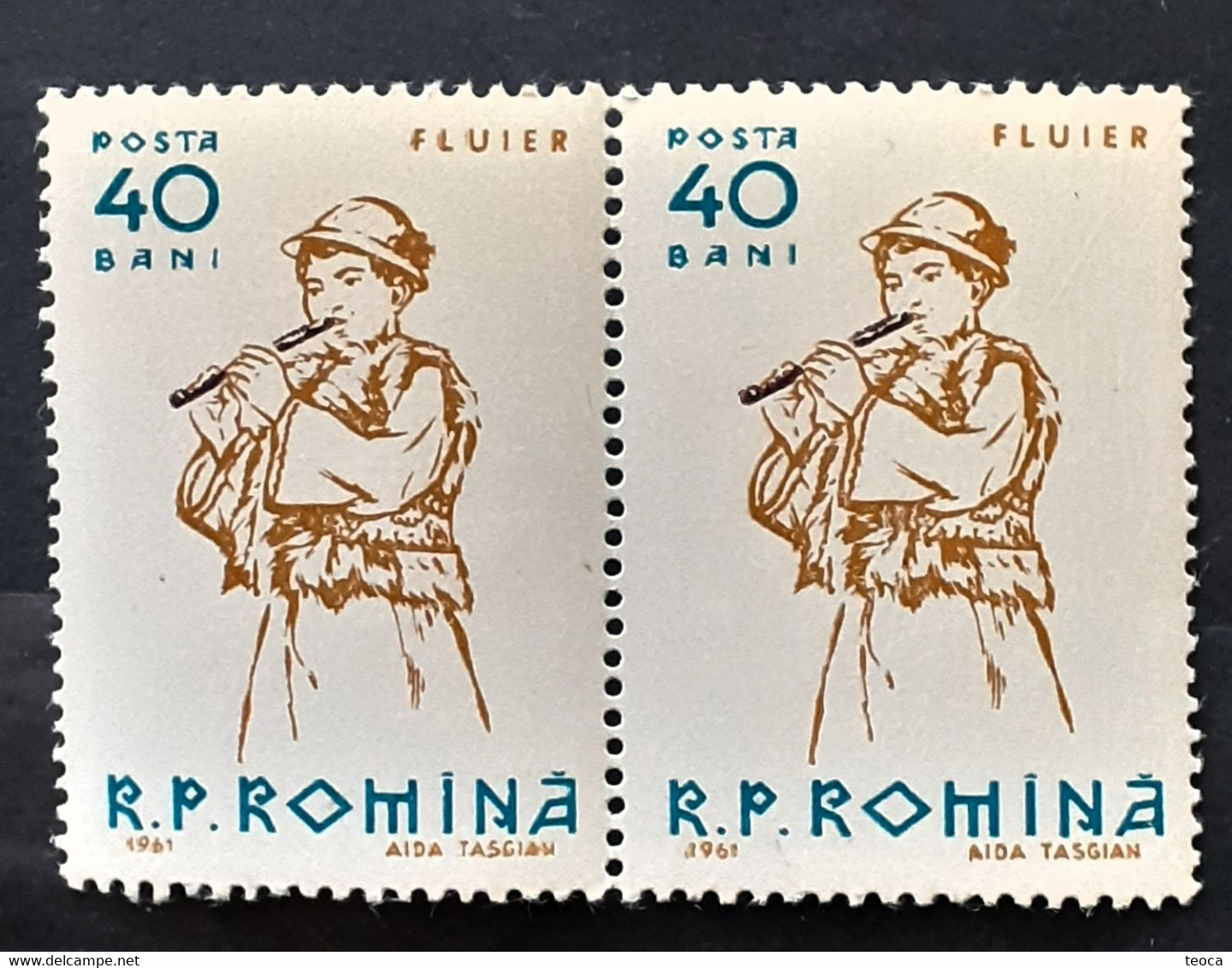 Stamps Errors Romania 1961 # M I 1999 Printed With Multiple Errors Musical Instruments, Whistle Pair X2 Unused - Errors, Freaks & Oddities (EFO)