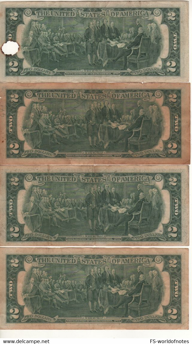 USA   $2 Bills "4 Used Notes"  (dated 1976)  , P461 - Billetes De La Reserva Federal (1928-...)