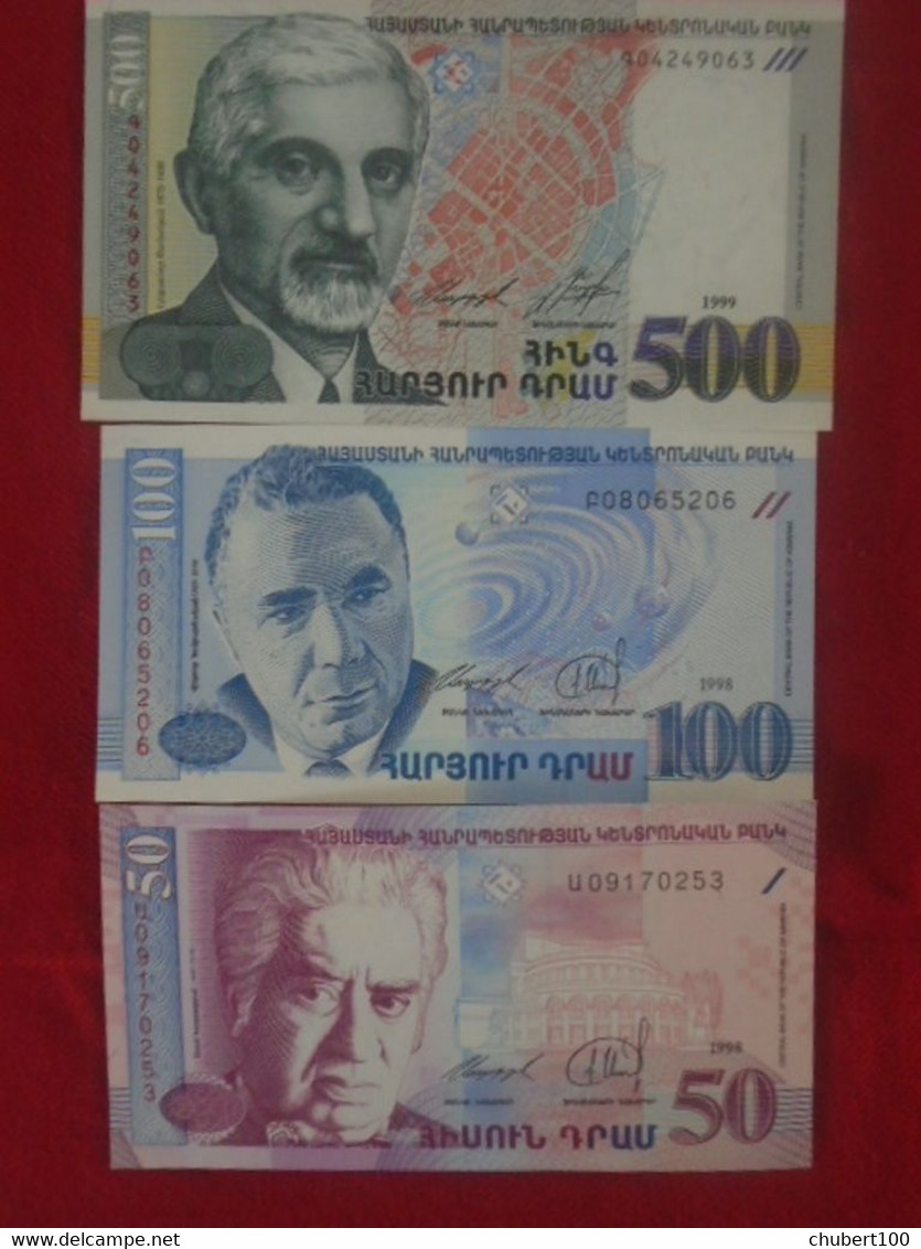 ARMENIA,  P 41 42 44 46 , 50 100 500 5000 Drams , 1998 1999  , UNC,4 Notes - Arménie