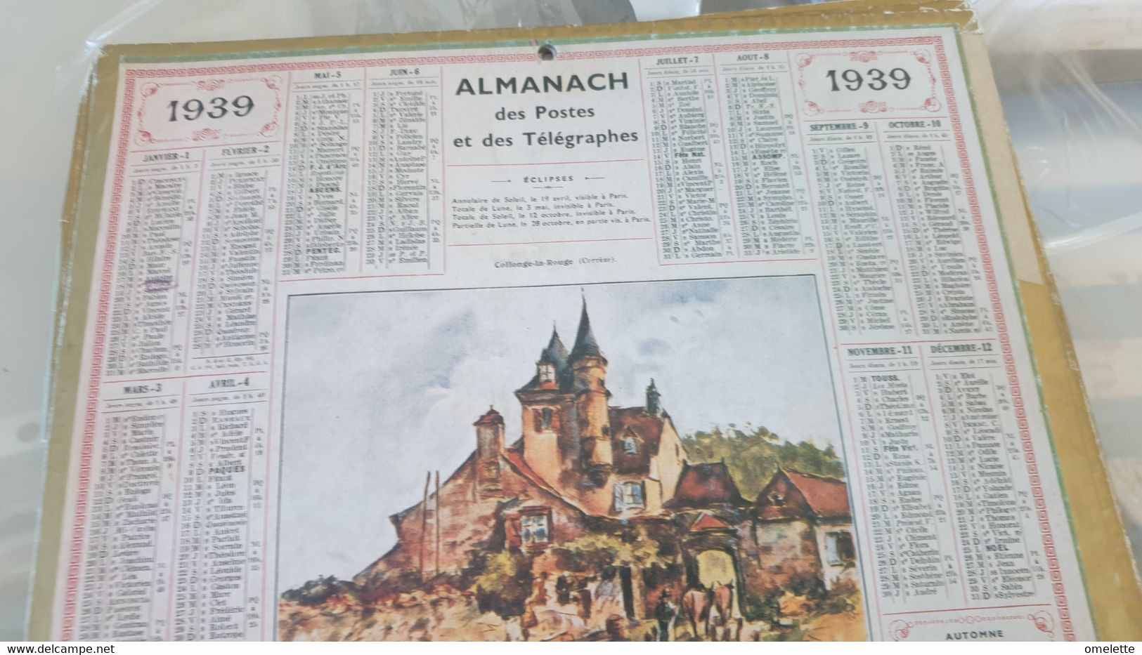 CALENDRIER 1939  / COLLONGE LA ROUGE - Small : 1901-20