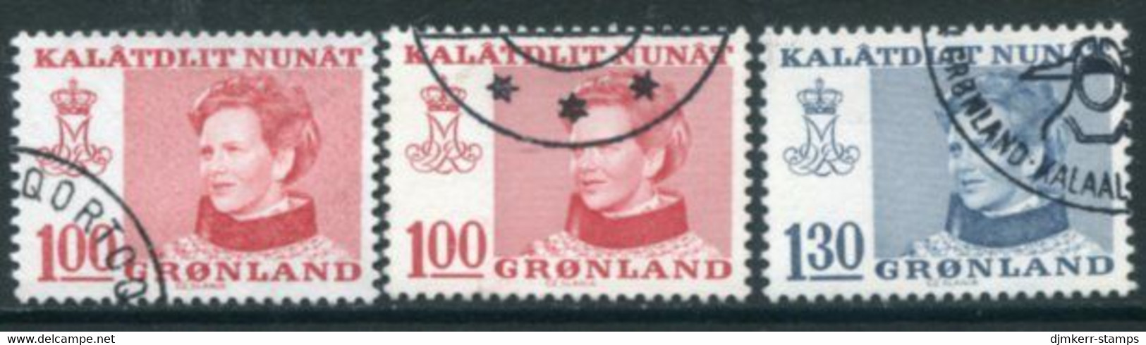 GREENLAND 1977 Definitive: Queen Margarethe Ordinary And Fluorescent Paper Used.  Michel 101-02x, 101y - Oblitérés
