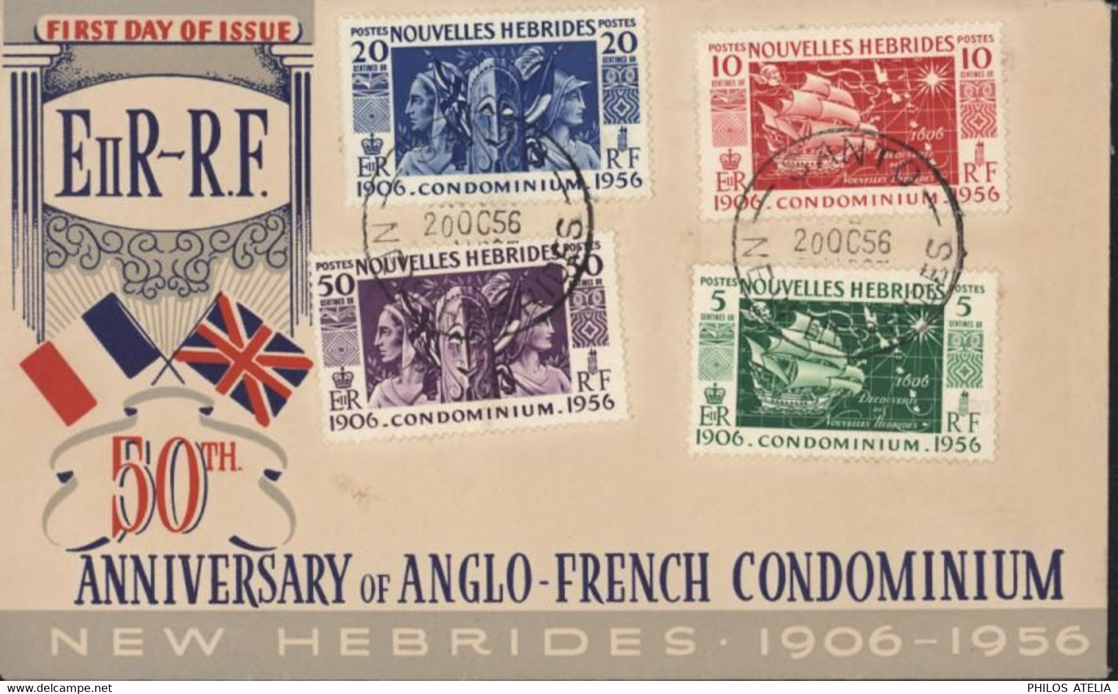 FDC First Day Of Issue 50th Anniversary Of Anglo French Condominium New Hébrides 1906 1956 YT 167 à 170 Santo 20 TC 56 - Cartas & Documentos