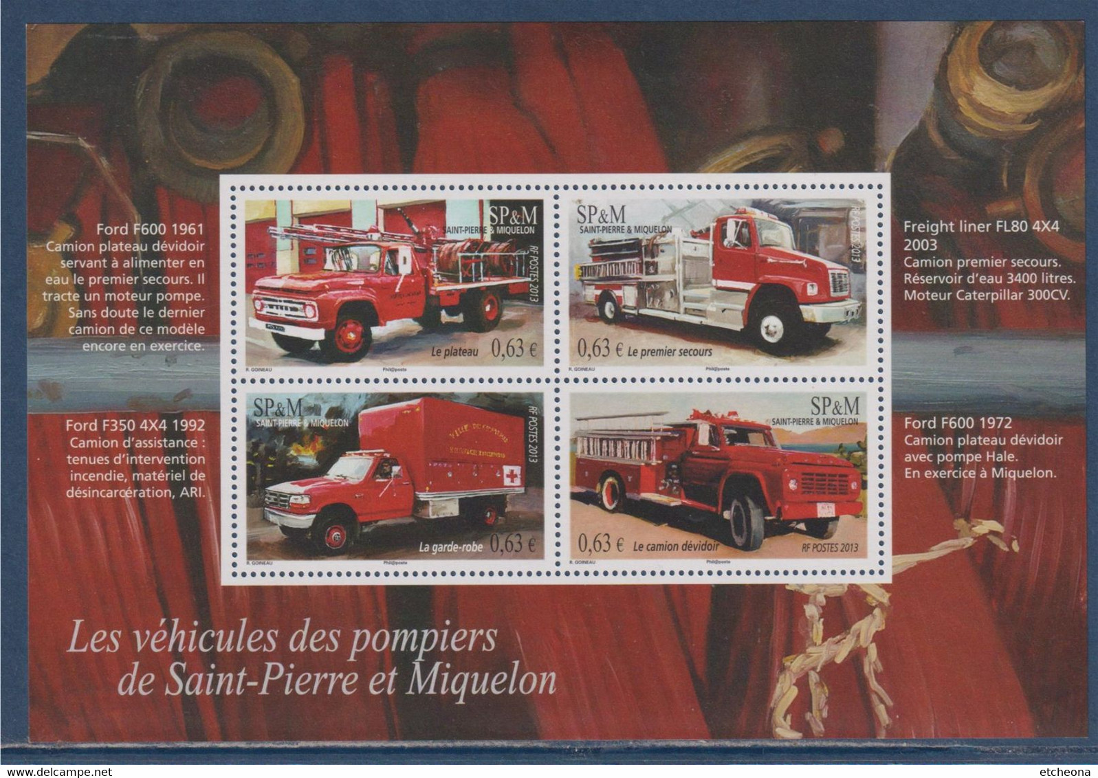 SPM Transports Les Véhicules Des Pompiers Bloc N°F1078 Saint Pierre Et Miquelon Timbres Neufs 1078 1079 1080 1081 - Blokken & Velletjes
