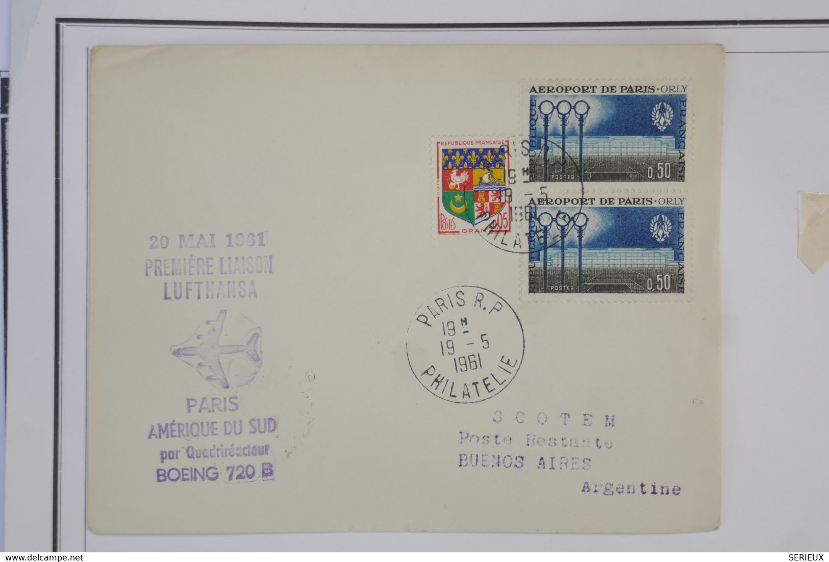 AZ5  FRANCE   BELLE LETTRE  AVIATION 1961   PARIS  A BUENOS AIRES  +PAIRE + AFFRANCH. PLAISANT - Primeros Vuelos