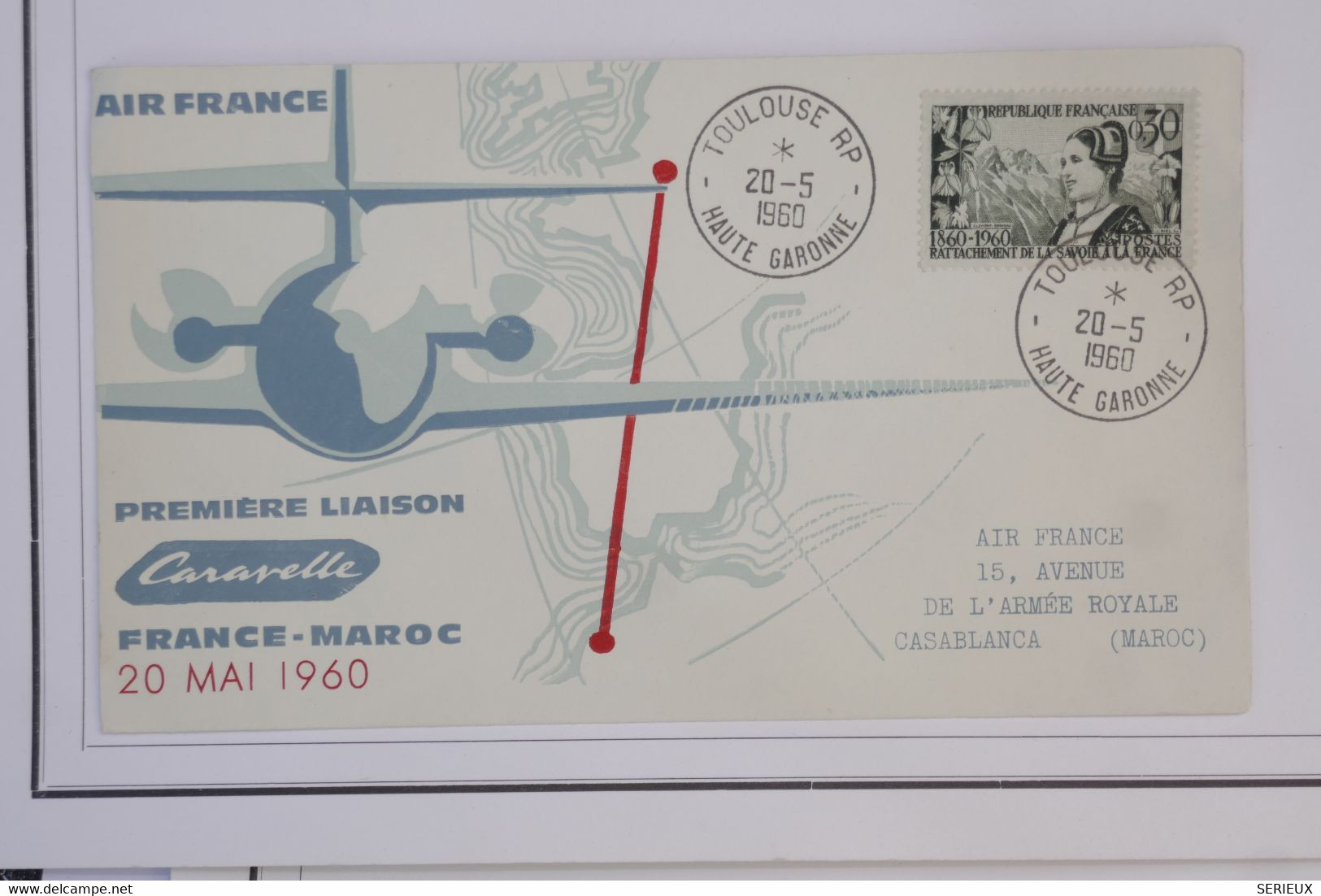 AZ5  FRANCE   BELLE LETTRE  AVIATION 1960 AIR FRANCE  1ER VOL PARIS CASABLANCA MAROC    + AFFRANCH. PLAISANT - First Flight Covers