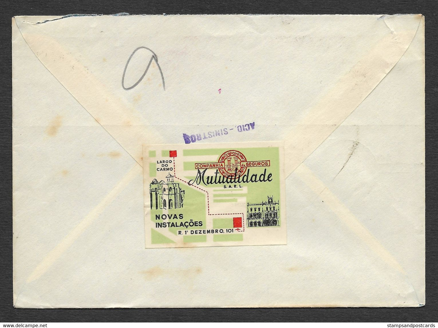 Portugal Lettre Assurance Mutualidade Vignette EMA Cachet Rouge 1959 Cover Cinderella Insurance Co. Franking Meter - Brieven En Documenten