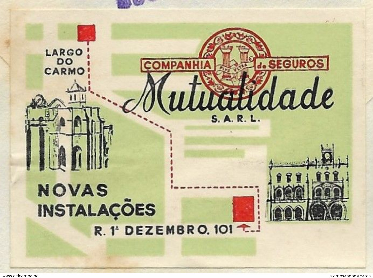 Portugal Lettre Assurance Mutualidade Vignette EMA Cachet Rouge 1959 Cover Cinderella Insurance Co. Franking Meter - Storia Postale