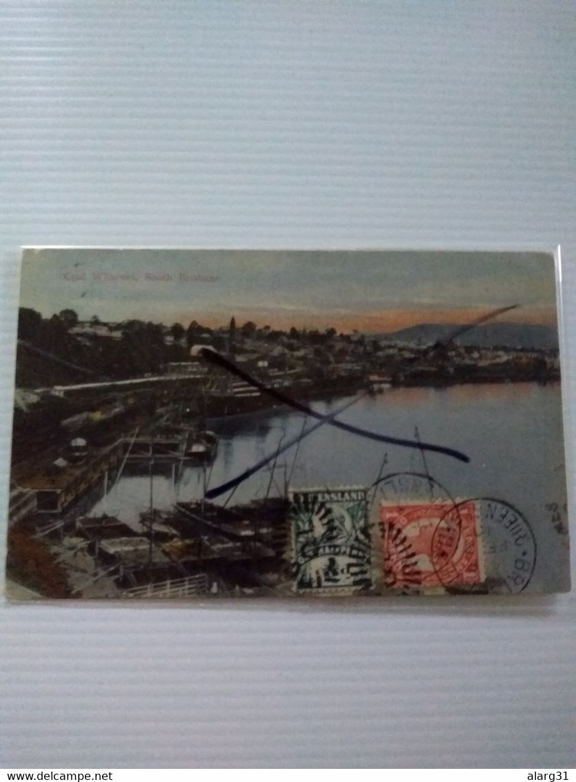 Queensland.2/2/1910.postcard.brisbane Coaling Industry.pier.pretty Stamps.&cancel.rare Destine Argentina.better Conditio - Covers & Documents