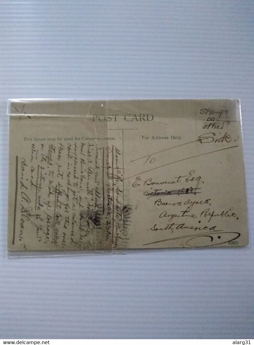 Queensland.2/2/1910.postcard.brisbane Coaling Industry.pier.pretty Stamps.&cancel.rare Destine Argentina.better Conditio - Covers & Documents