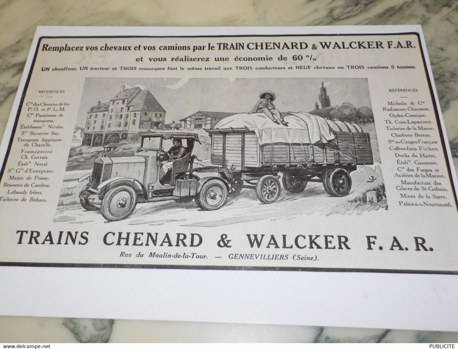 ANCIENNE PUBLICITE TRAINS CHENARD WALCKER 1924 - Camions