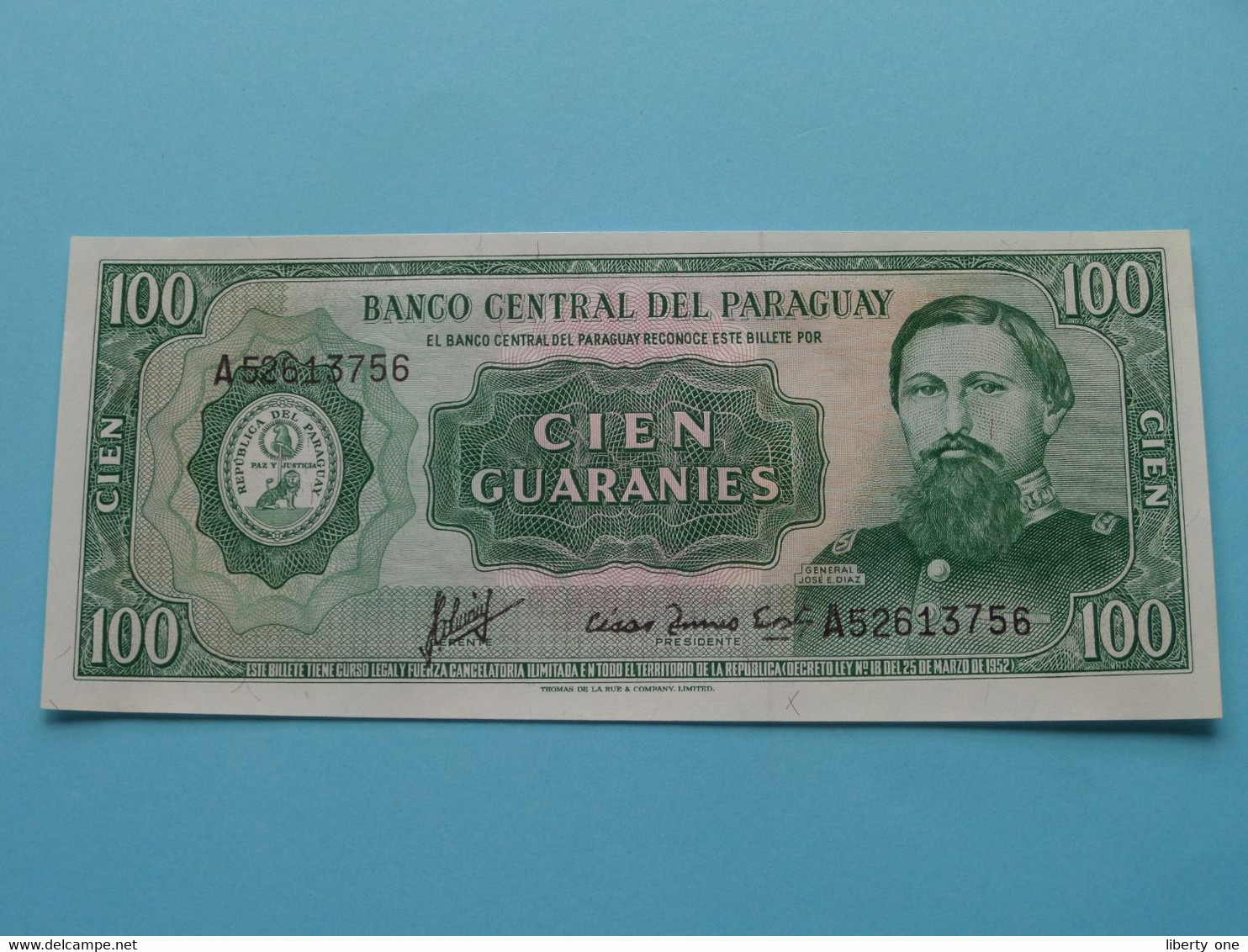 100 Cien Guaranies - 1952 ( A52613756 ) Paraguay ( For Grade, Please See Photo ) UNC ! - Paraguay