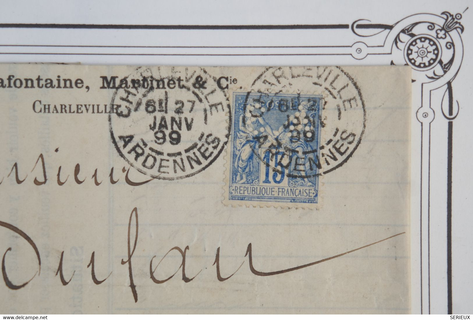 AZ6  FRANCE   BELLE LETTRE PERFIN 1899  CHARLEVILLE  A OLORON +SAGES 15C PERFORéS++  + AFFRANCH. PLAISANT - Lettres & Documents