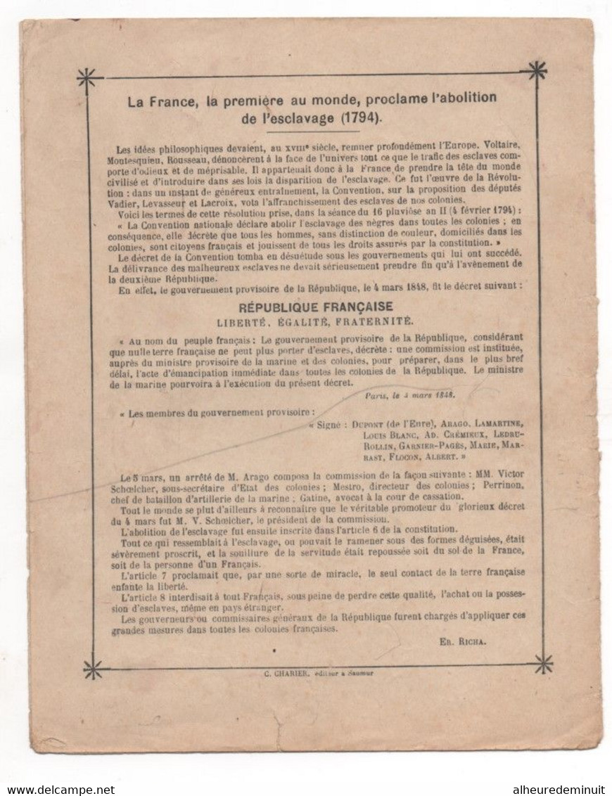 Protège Cahier Fin XIX"La France Libératrice Des Peuples"ABOLITION DE L'ESCLAVAGE:1794"Schoelcher"Antilles"Drapeau .... - Protège-cahiers