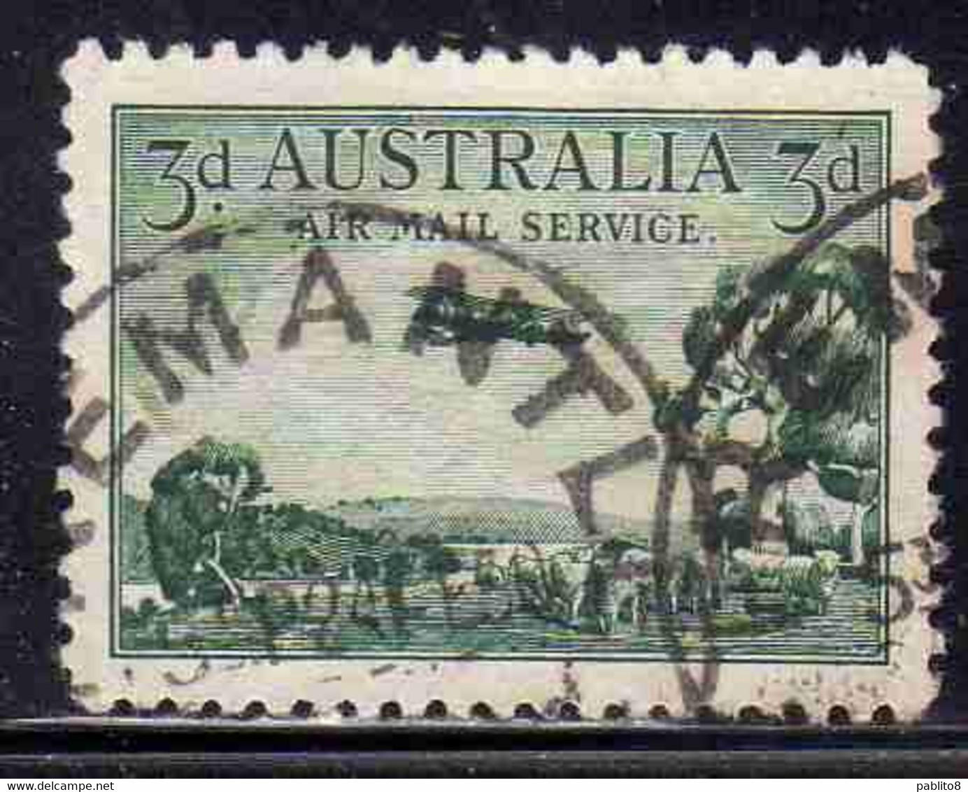 AUSTRALIA 1929 AIR POST MAIL AIRMAIL POSTA AEREA AIRPLANE OVER BUSH LANDS 3p USATO USED OBLITERE' - Usados