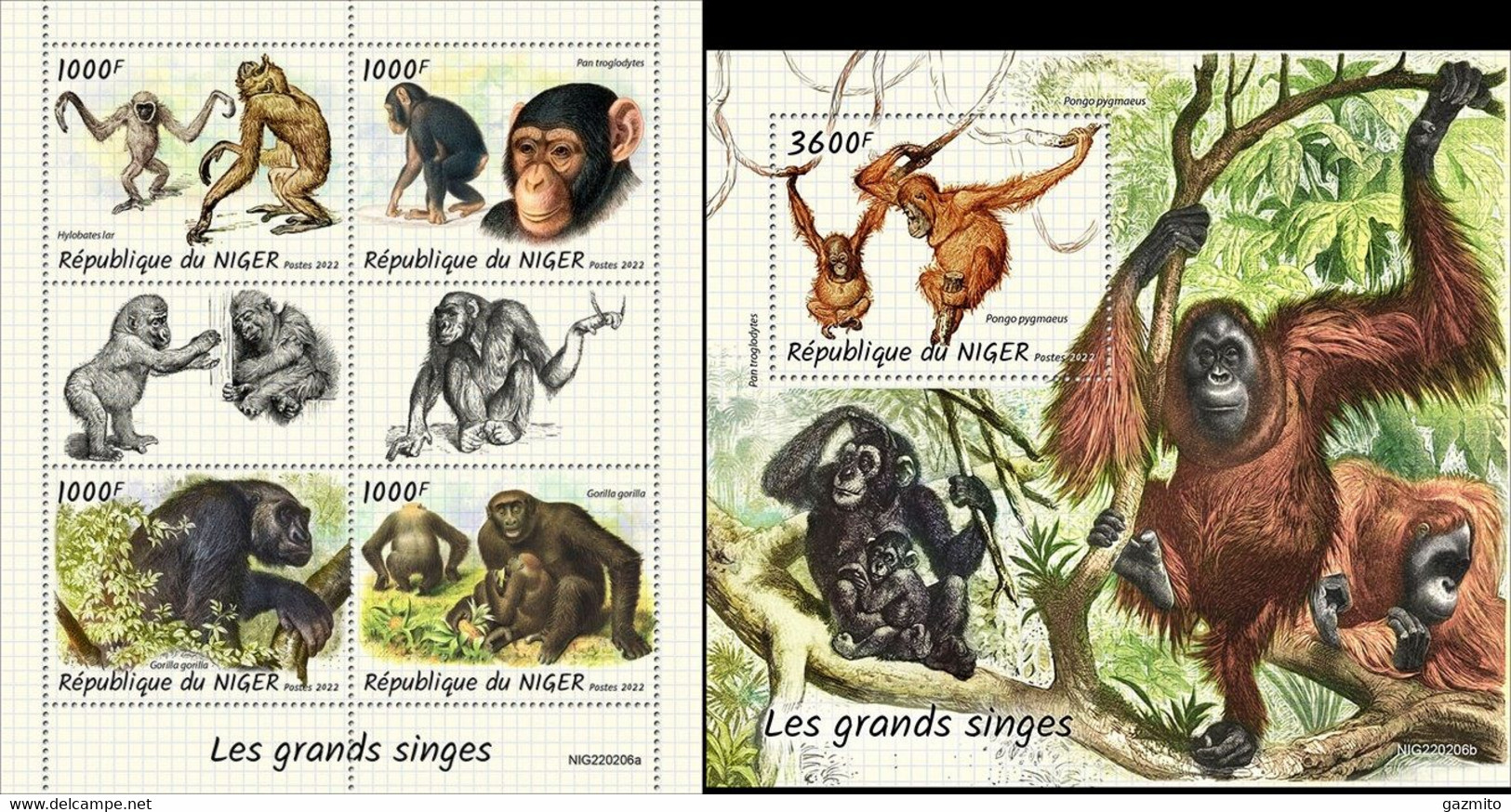 Niger 2022, Animals, Monkeys, 4val In BF +BF - Chimpanzees