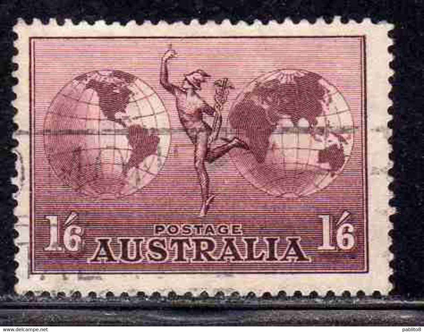 AUSTRALIA 1937 AIR POST MAIL AIRMAIL MERCURY AND HEMISPHERES 1sh 6p 1/6 USED USATO OBLITERE' - Used Stamps