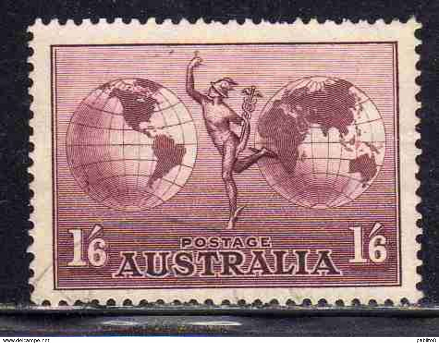 AUSTRALIA 1937 AIR POST MAIL AIRMAIL MERCURY AND HEMISPHERES 1sh 6p USED USATO OBLITERE' - Oblitérés