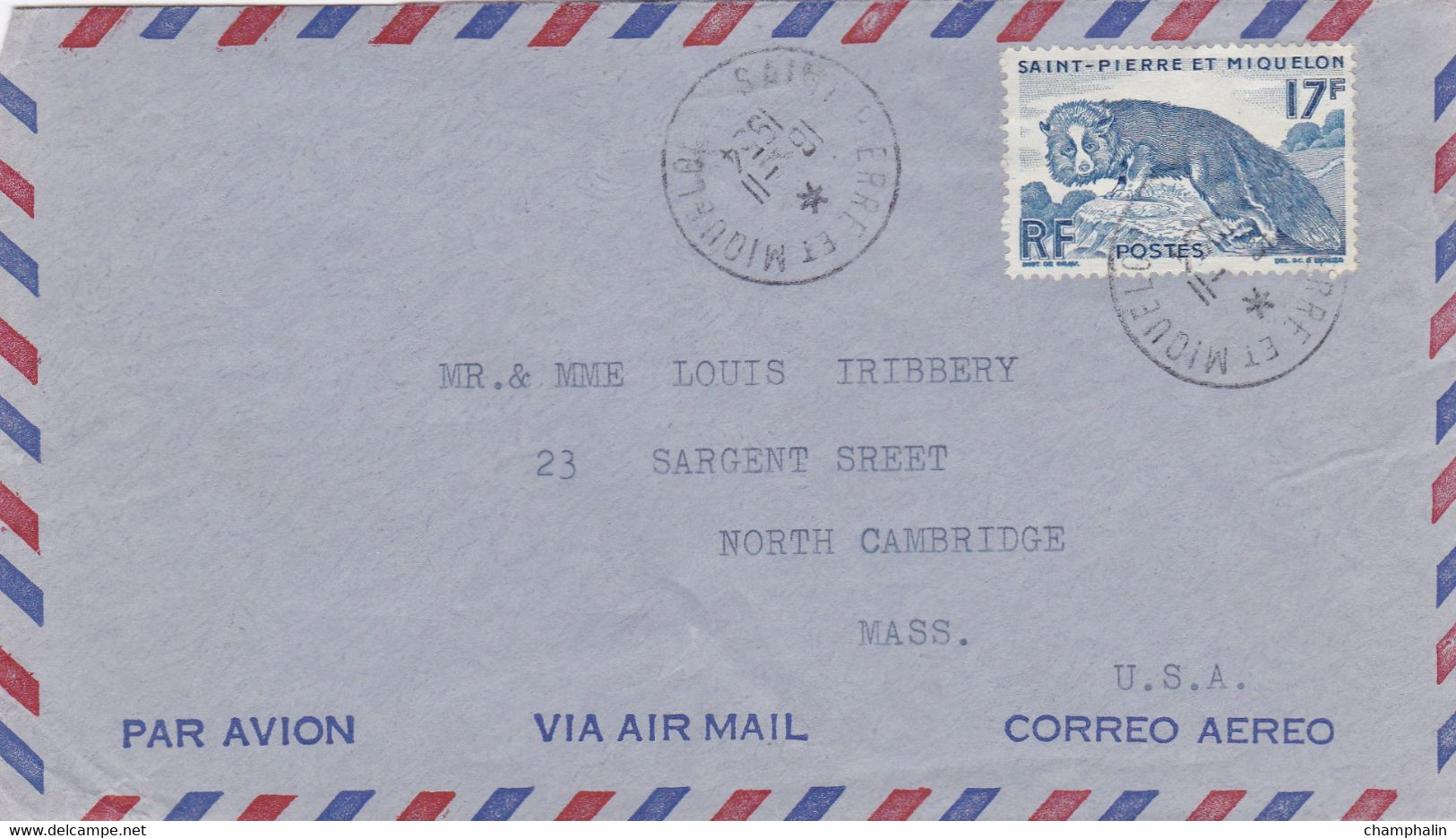 ESC De Saint-Pierre Et Miquelon (975) Pour North Cambridge (USA) - CAD 16 Novembre 1954 - Timbre YT 346 - Cartas & Documentos