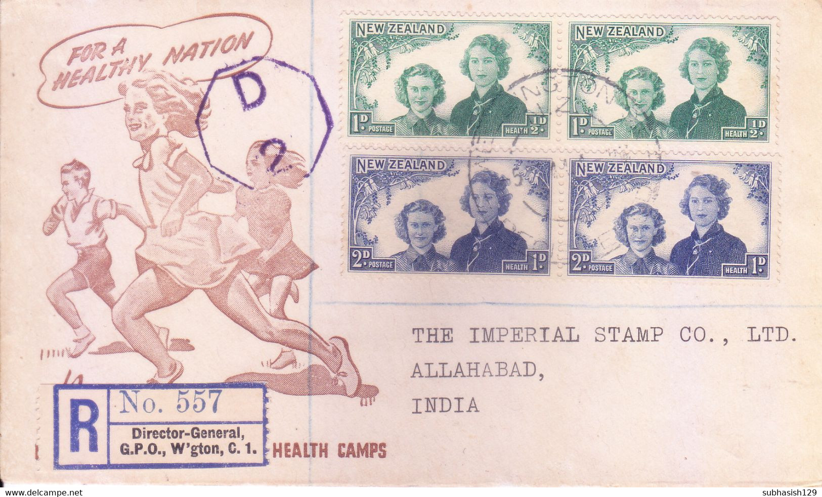 NEW ZEALAND : FDC : YEAR 1945 : RE-OPENING OF OTAKI HEALTH CAMPS : REGISTERED USE FOR INDIA : CENSOR MARKING - Covers & Documents