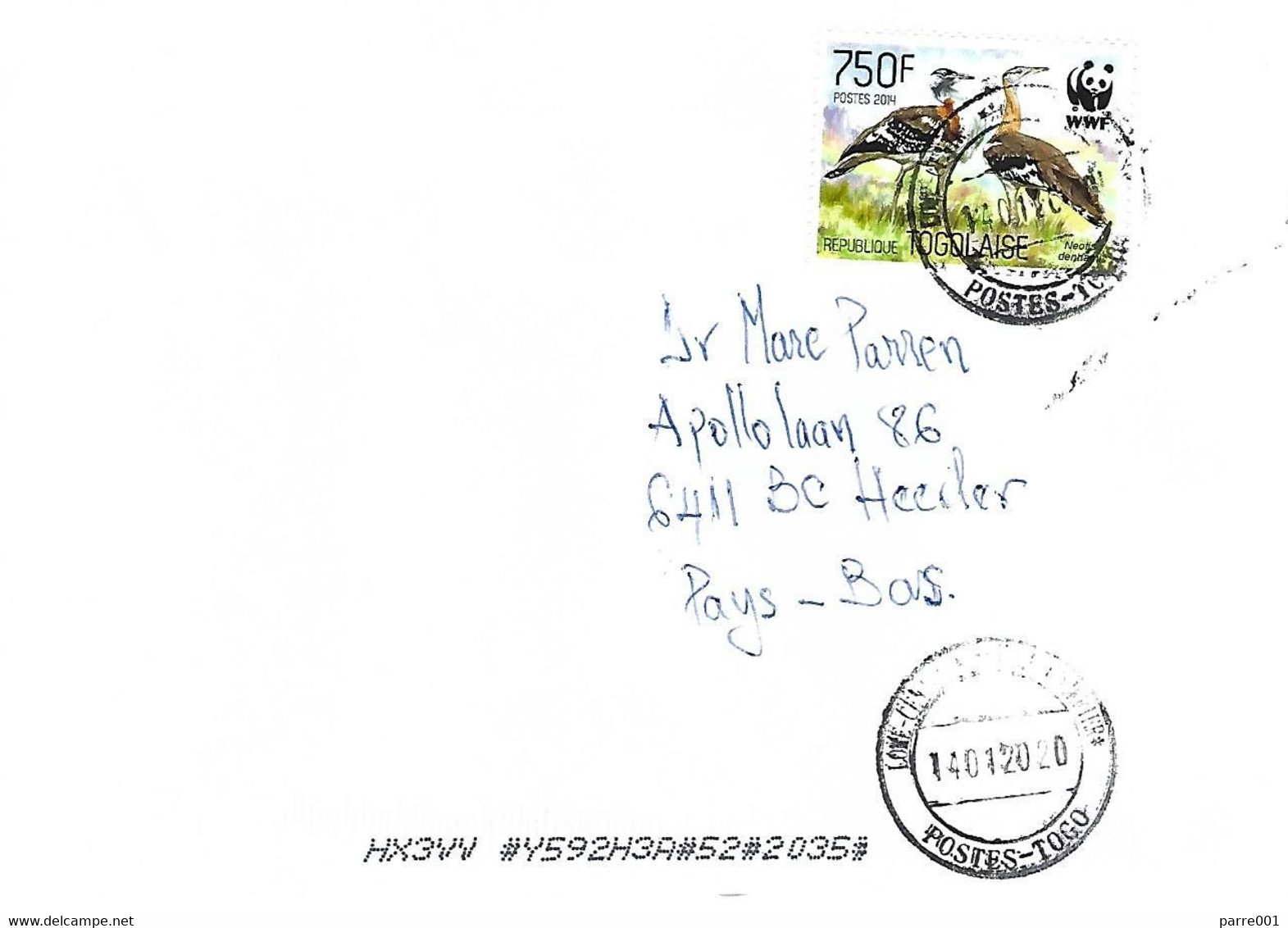 Togo 2020 Lome WWF Stanley's Bustard Neotis Denhami Cover - Lettres & Documents