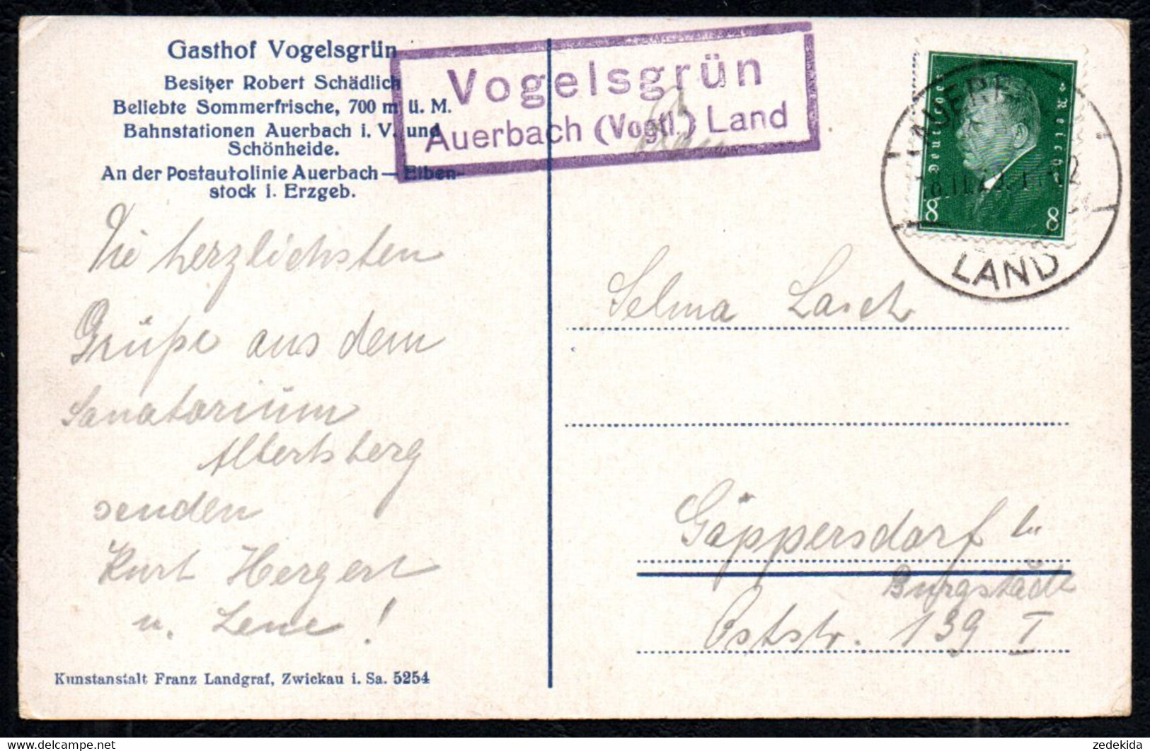 F8953 - Vogelsgrün Im Vogtland - Landpost Landpoststempel über Auerbach - Verlag Franz Landgraf - Vogtland