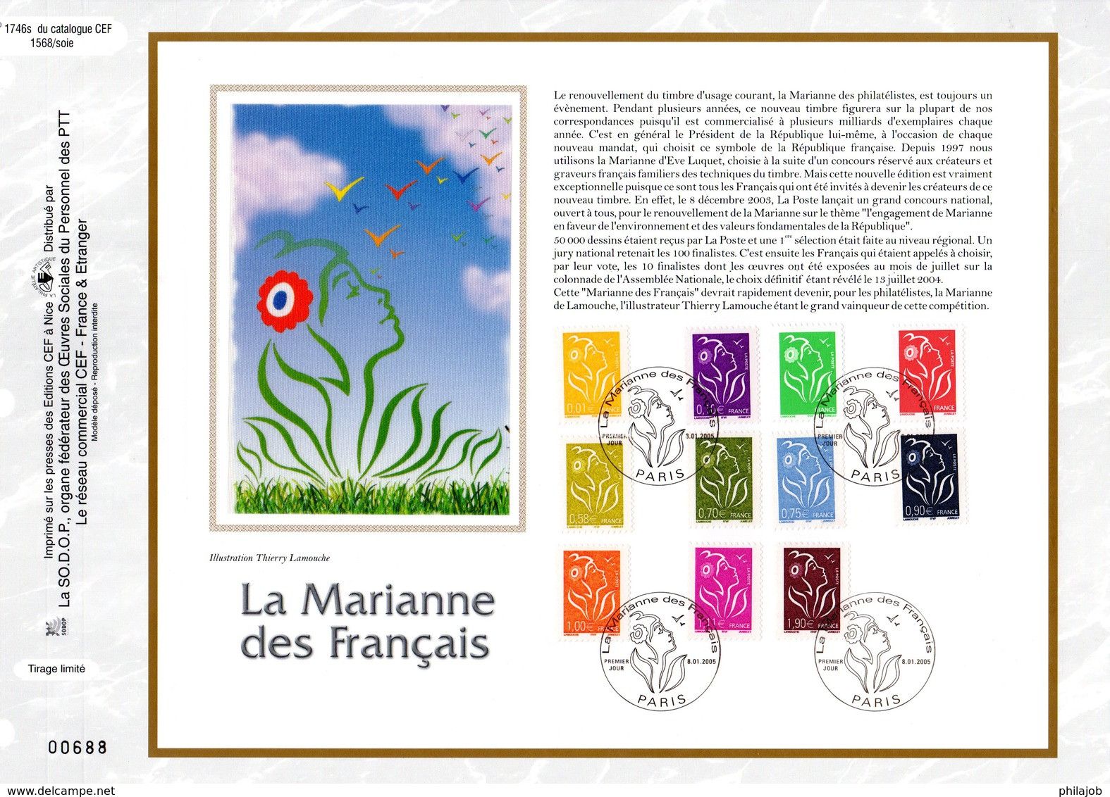 (Faciale > 8.00 €) " LA MARIANNE DES FRANCAIS " Sur Feuillet CEF N°té En SOIE De 2005 N° 1746s N° YT 3731 à 3741 - 2004-2008 Marianne De Lamouche