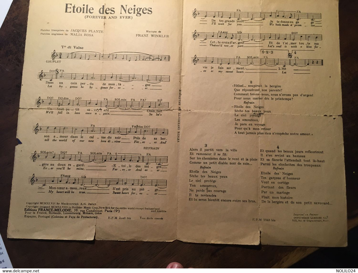 Partition Musicales "Etoile Des Neiges", LINE RENAUD, JACQUES HELIAN, ANDRE CLAVEAU Etc éditions France Mélodie - Partitions Musicales Anciennes