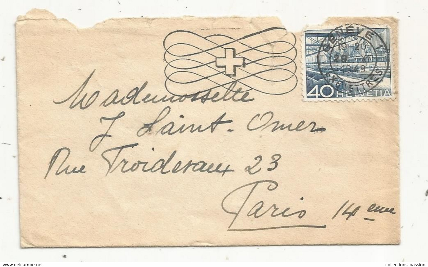 Lettre , SUISSE ,GENEVE 1 , EXP. LETTRES , 1949 , 2 Scans - Postmark Collection