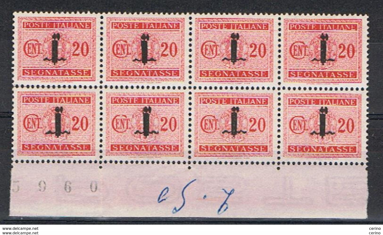 R.S.I.:  1944  TASSE  -  20 C. CARMINIO  BL. 8  N. -  SASS. 62 - Postage Due