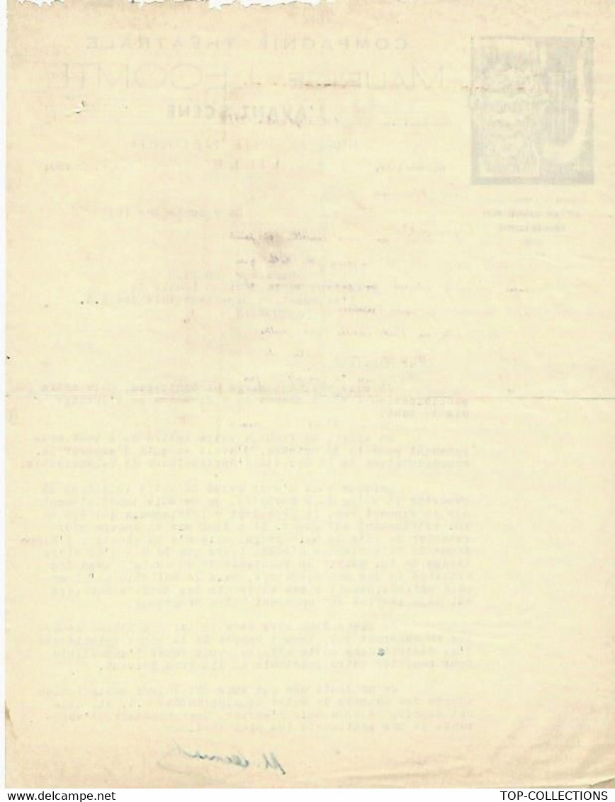 1947 ENTETE COMPAGNIE THEATRALE MAURICE LECOMTE L’ AVANT SCENE Lille Signée V.SCANS - Programme