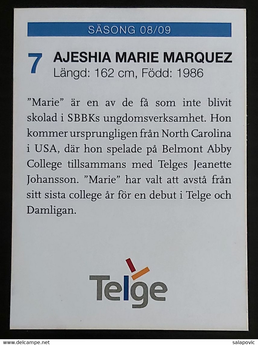 Ajeshia Marie Marquez Telge Basket Sweden Basketball Club   SL-2 - Baloncesto