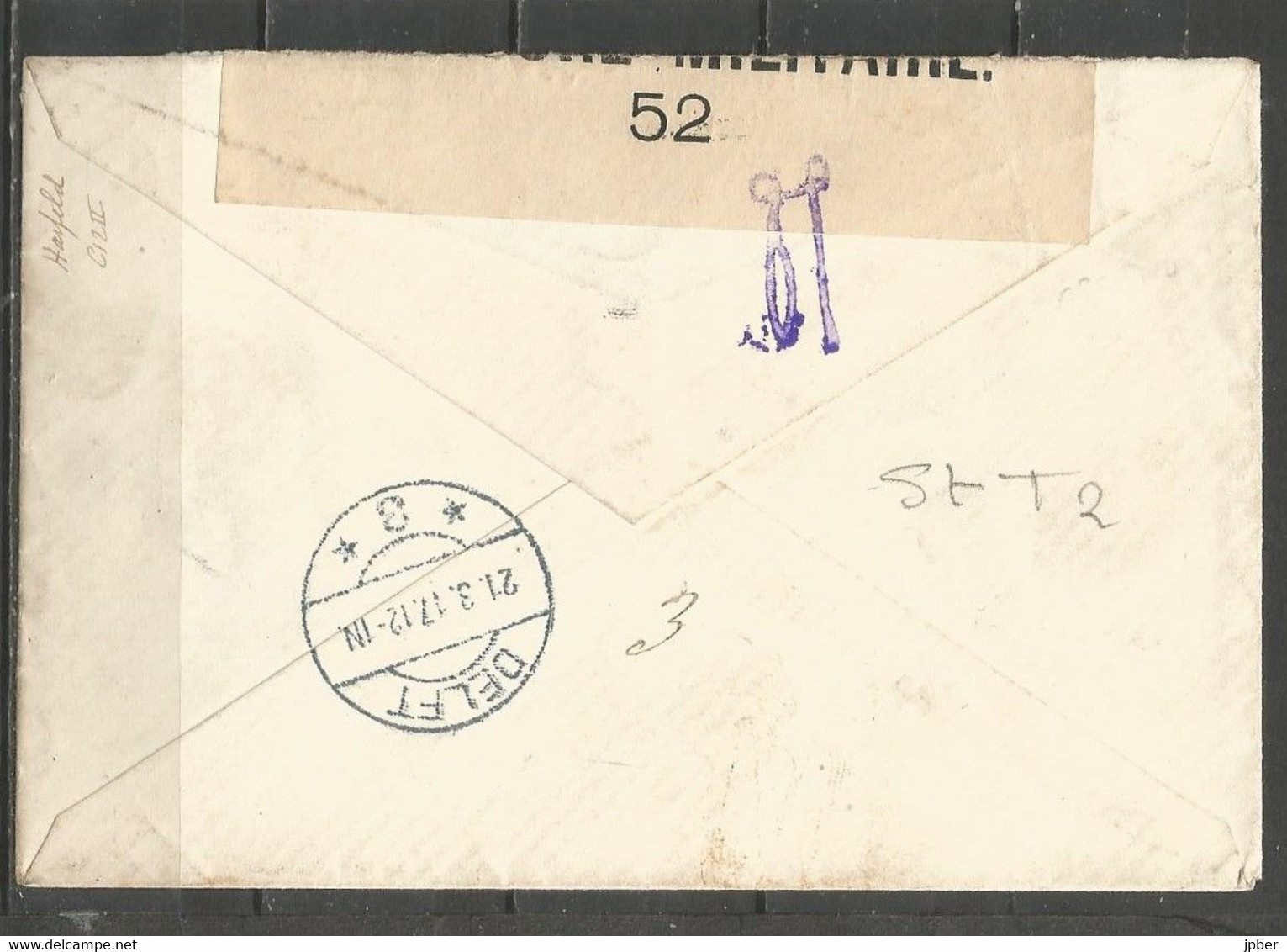 Belgique - Cachet "POSTES MILITAIRES 3" Du 8-3-17 - Recommandé Vers Delft - Timbre Albert Ier N°141 - Bandelette Censure - Brieven En Documenten