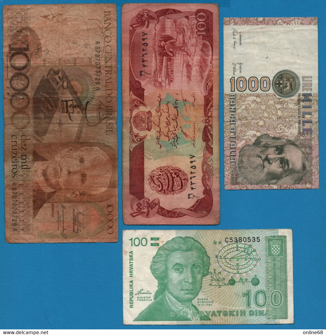 LOT BILLETS 4 BANKNOTES: BRASIL - AFGHANISTAN - ITALIA - CROATIA - Kiloware - Banknoten