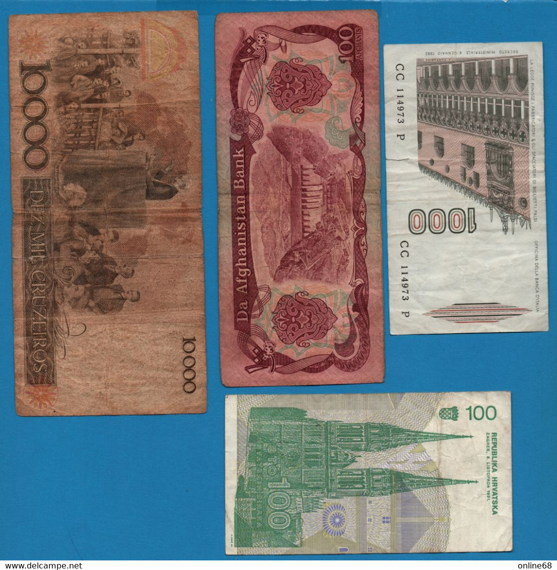 LOT BILLETS 4 BANKNOTES: BRASIL - AFGHANISTAN - ITALIA - CROATIA - Kiloware - Banknoten