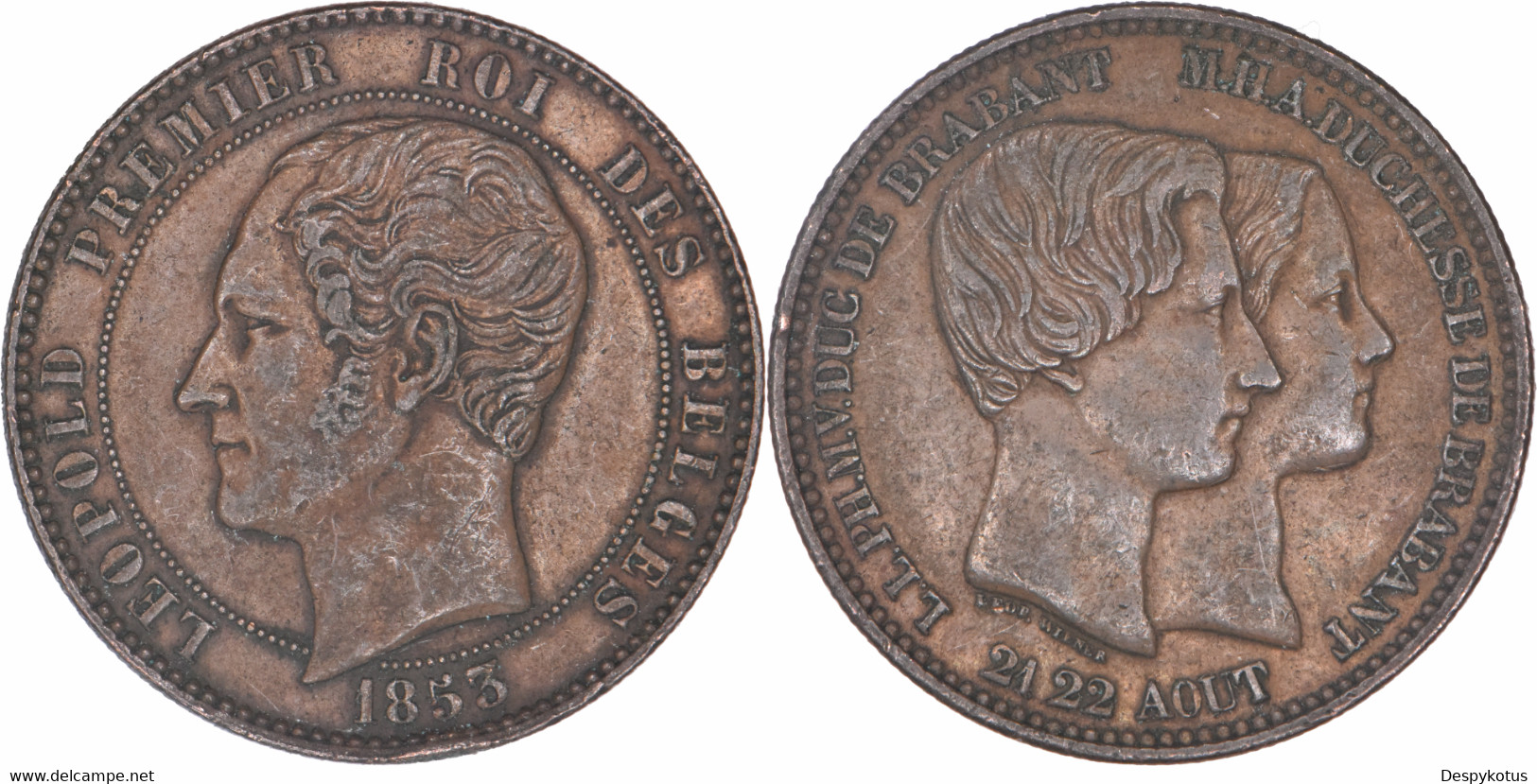 Belgique - 1853 - Médaille Du Mariage Du Duc De Brabant - 10 Centimes - 06-115 - Monarchia / Nobiltà