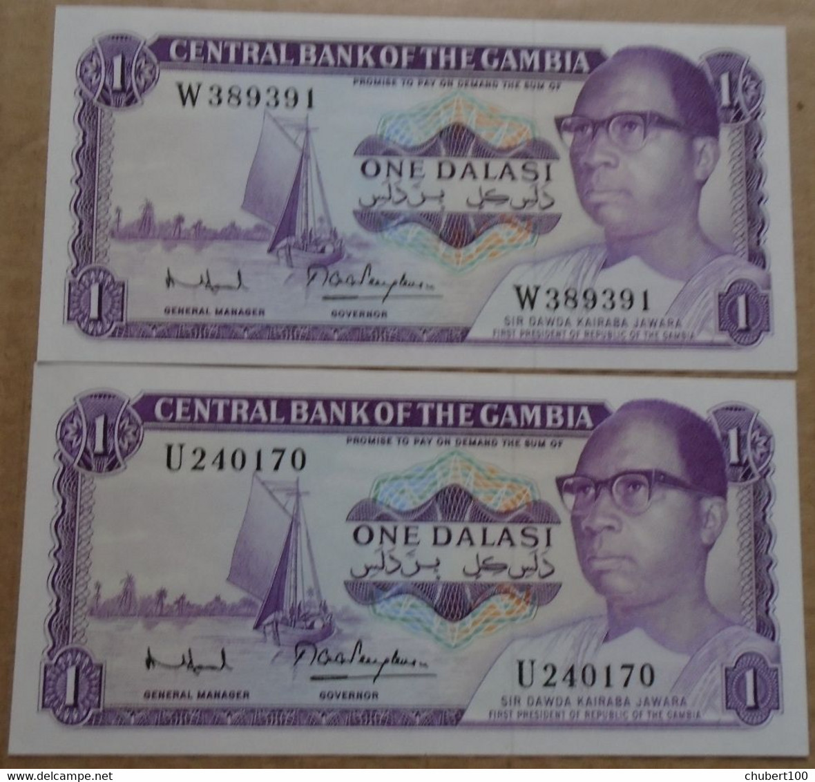 GAMBIA , P 4f + 4g , 1 Dalasi , ND 1972 - 1986, UNC  Neuf , 3 Notes - Gambia