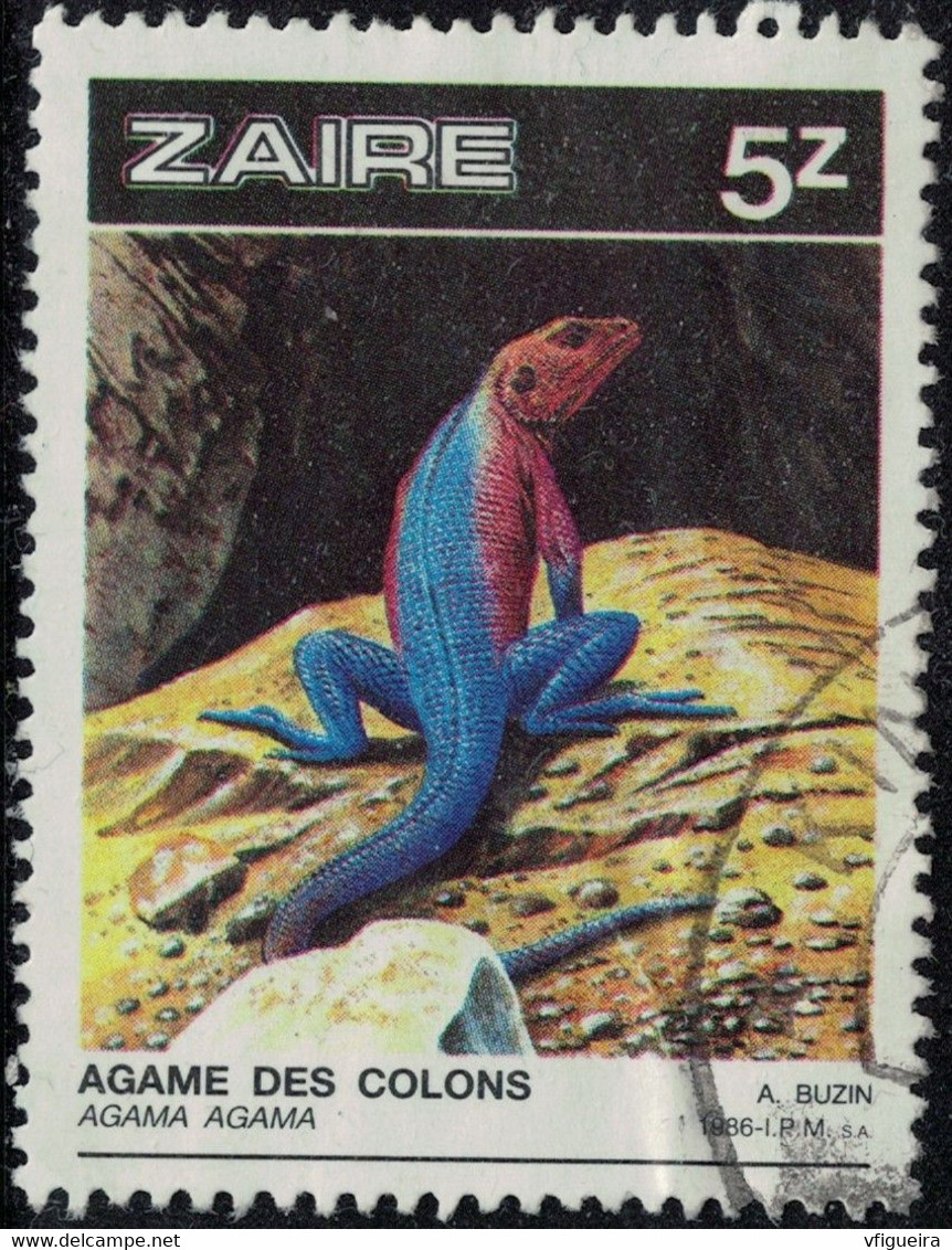 Zaïre 1986 Oblitéré Used Reptile Saurien Agama Agama Agame Des Colons Y&T CD 1239 SU - Usados