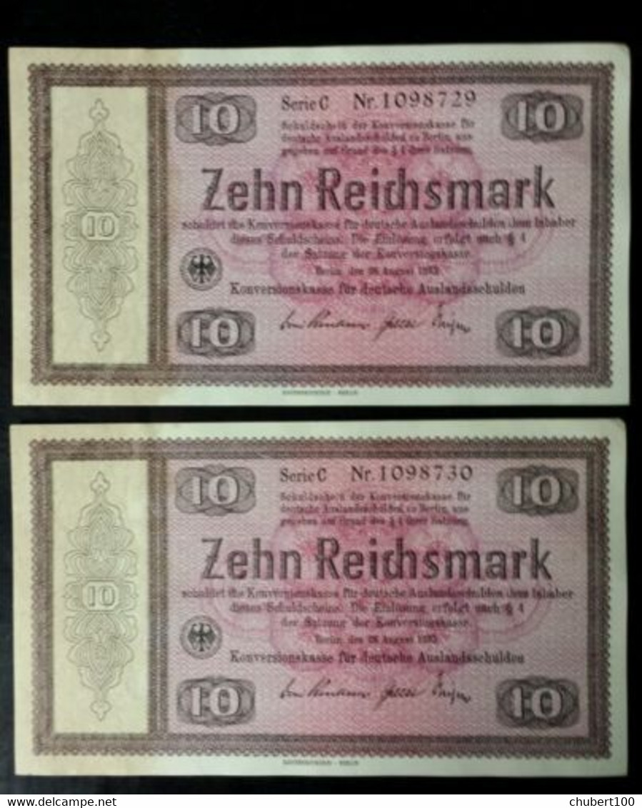 GERMANY , P 200 ,10 Mark , 1933, Almost UNC , 2 Consecutive , NOT Canceled - Imperial Debt Administration