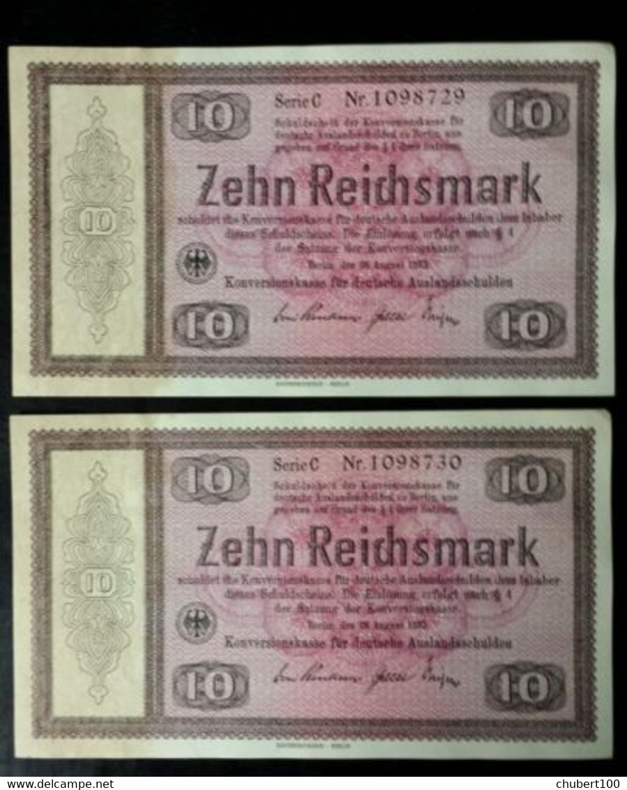 GERMANY , P 200 ,10 Mark , 1933, Almost UNC , 2 Consecutive , NOT Canceled - Administration De La Dette