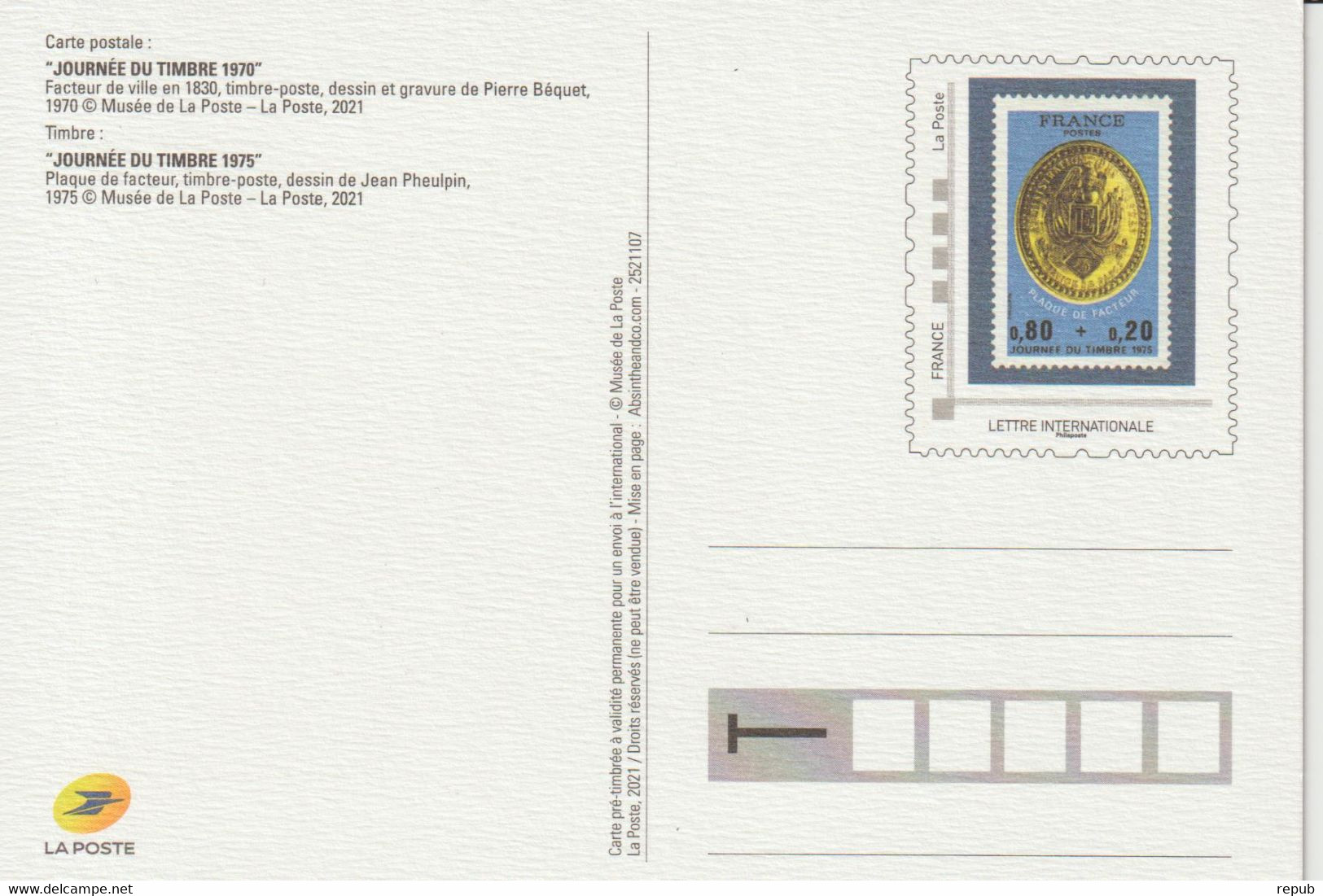 France Entier Journée Du Timbre 1970 Neuf - Official Stationery